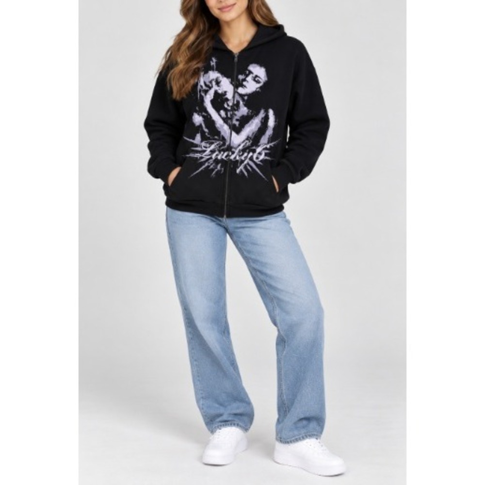 Lucky 6 Unisex Black Screen Print Vivid Memories Hoodie Size XXL NWOT